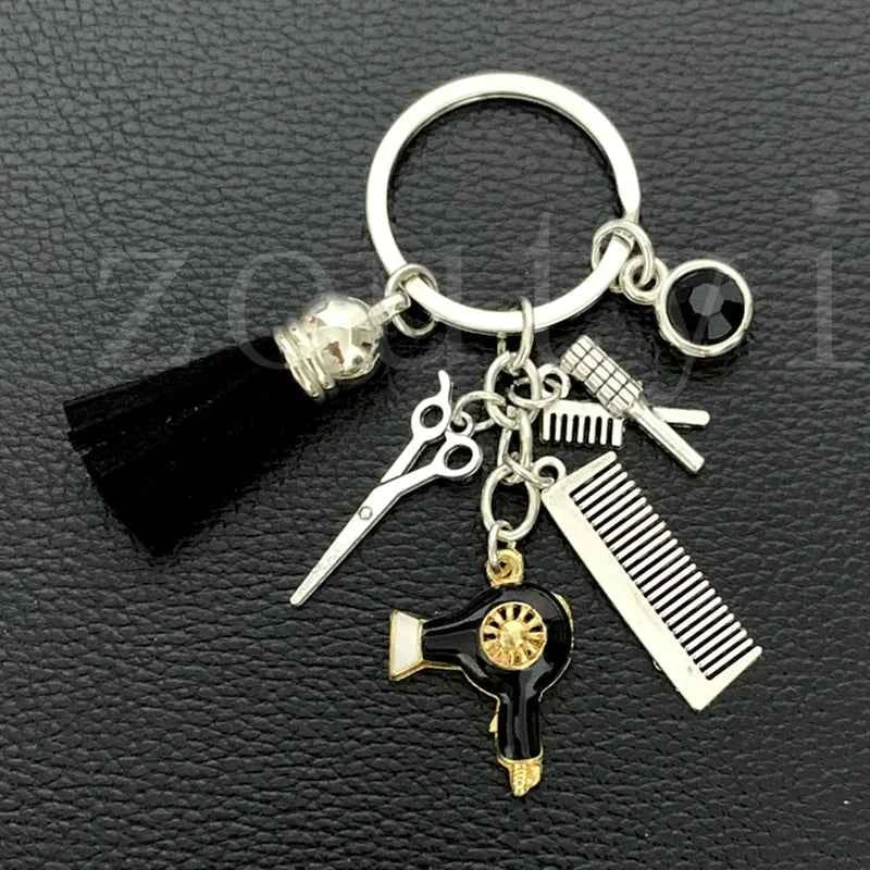 New fashion hairstyle gift charm tassel keychain retro jewelry mini hairdressing scissors hair dryer comb keychain DIY manual