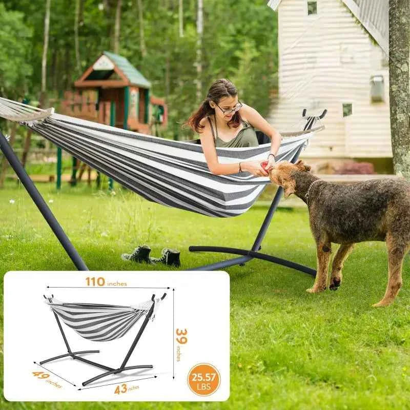 Gyroor Hammock with Adjustable Stand- Stylish Hammock Bed w/Storage Bag, 600lb Capacity