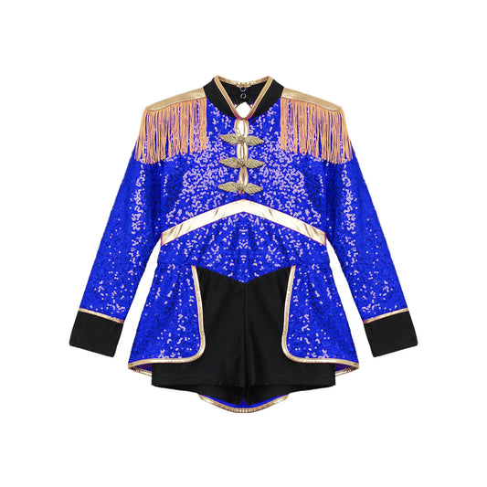 Moggemol Girls Sequin Ringmaster Bodysuit Long Sleeve Circus Costume