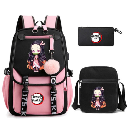3Pcs Kamado Nezuko Demon Slayer Backpacks Set for Girls Anime School Bag Teenager Student Canvas Laptop Back Pack Women Rucksack SS69 51.69 4970741
