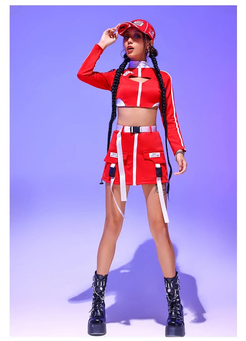 Women's Red Jazz Dance Performance Suit
