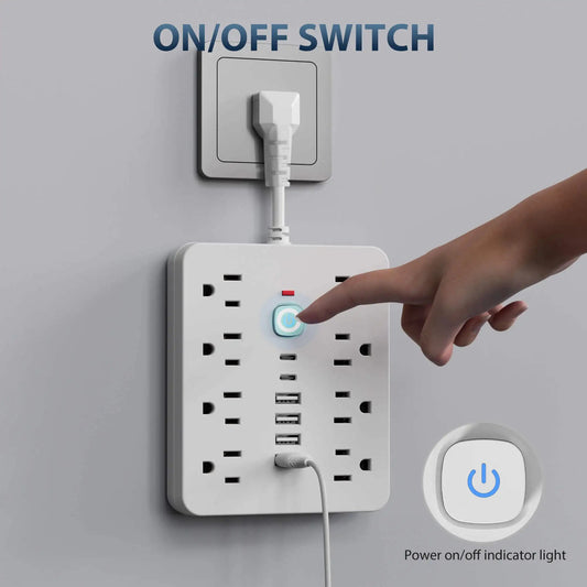 Power strip Surge protection and control switches. 8 AC power outlets and 6 USB ports (2 TYPE-C ports) in a short-cord design. SS69 20.69 Black / 8 / us|110-130V|United States