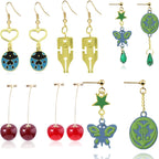 Anime JoJo Bizarre Adventure Drop Earrings Cosplay Props JOJO Kakyoin Noriaki Butterfly Cherry Earrings Ear Clip Jewelry Gift