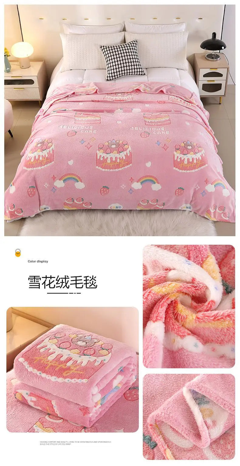 Floral Strawberry Flannel Throw Blanket - Soft & Machine Washable