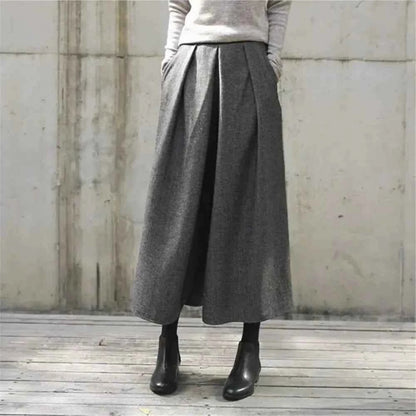 Loose Woolen Wide Leg Skirts Pants Women Pleated Casual Pants Winter Autumn Straight Trousers Elastic High Waist Fat Leg Pants