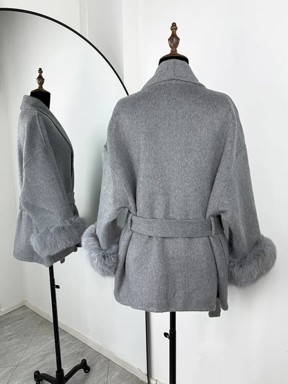 TARUXY Fox Fur Woolen Coats Women's Short Coat Office Lady Removable Elegant Double-sided Wool Overcoat 2025 New Cardigan Jacket