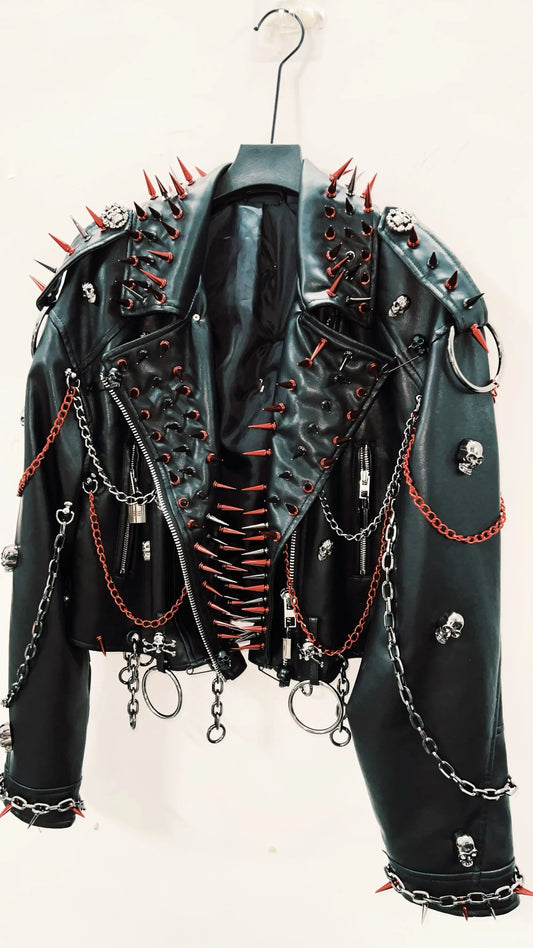 vintage Leather jacket Gothic Leather jacket Punk Leather jacketoversizeLeather jacket Rivet Leather jacket skull Leather jacket SS69