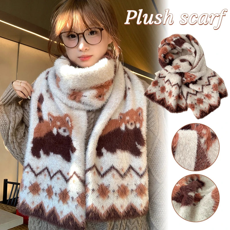 170cm Cute Red Panda Knit Imitate Mink Wool Scarf Soft Comfort Women Winter Neckerchief Girls Students Warm Scarves