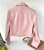 Women's Genuine Sheepskin Leather Blazer Jacket - Pink, Single Button