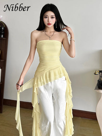 Nibber 2026 Spring New Solid Color Sweet Gentle Cute All-match High Street Travel Sexy Cool Women Chest Wrap ruched Tassel Vest