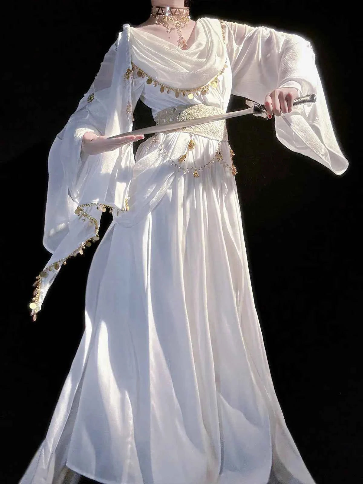 Greek Goddess Wandering Style National Style Han Element Lolita Strap Fairy Dress White Dress Women Clothing