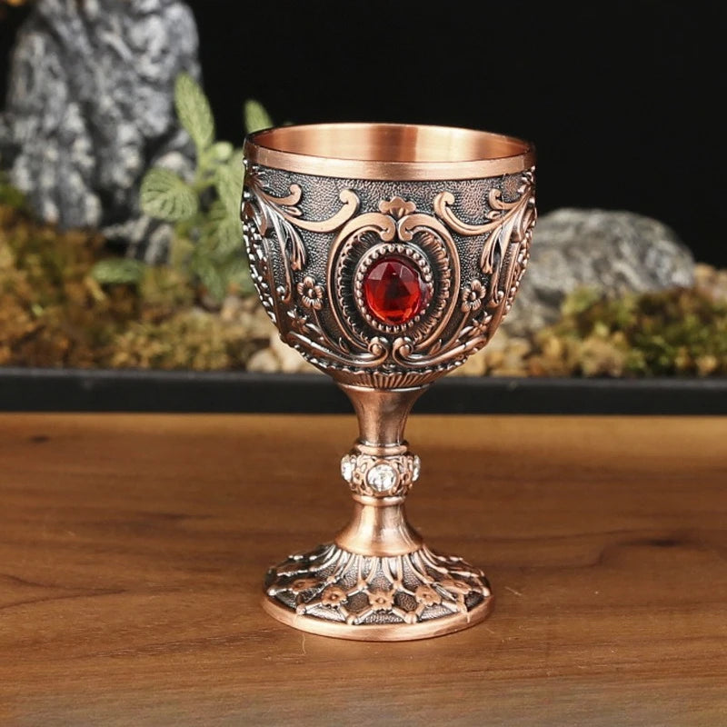 Vintage Medieval Hand-Engraved Metal Wine Goblet