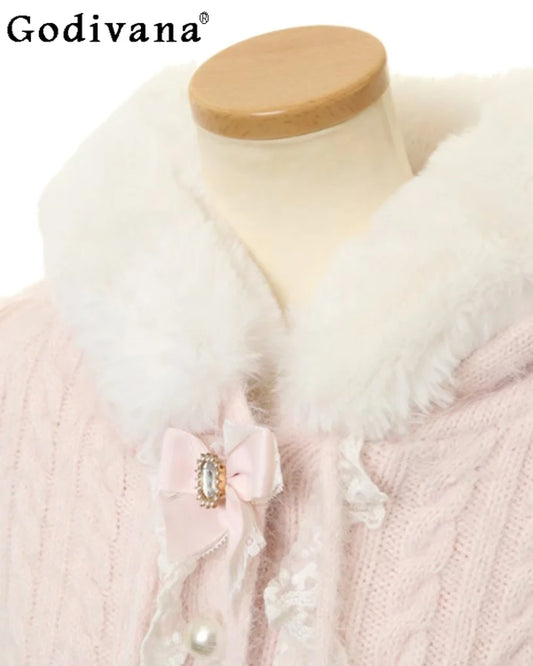 Godivana Lolita Faux Rabbit Fur Cape, Batwing Sleeve Hooded Jacket