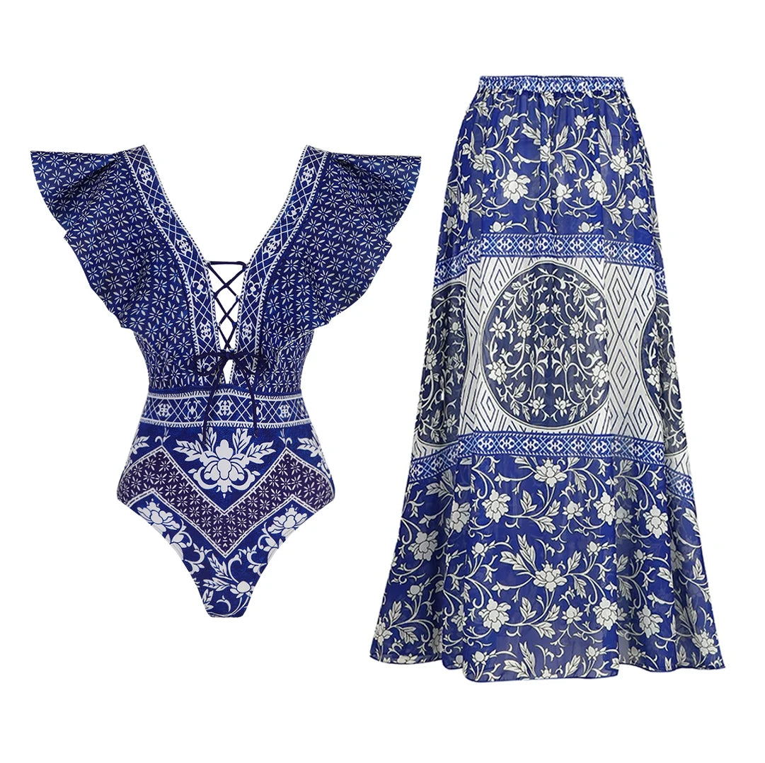 2023 New Arrival Push Up Women Bikini Set Floral Printed Ruffle Bikinis Strappy Bandage Swimwear Brazilian Biquini Bathing Suit SS69