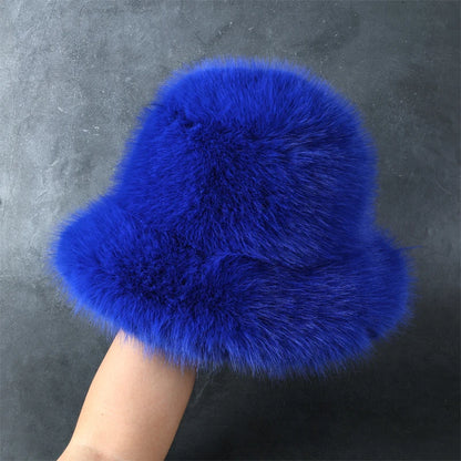 2025 Fluffy Faux Fur Bucket Hats Women Rabbit Fur Warm Thick Plush Winter Hat Lady Fashion Luxury Panama Furry Fisherman Cap Y2k