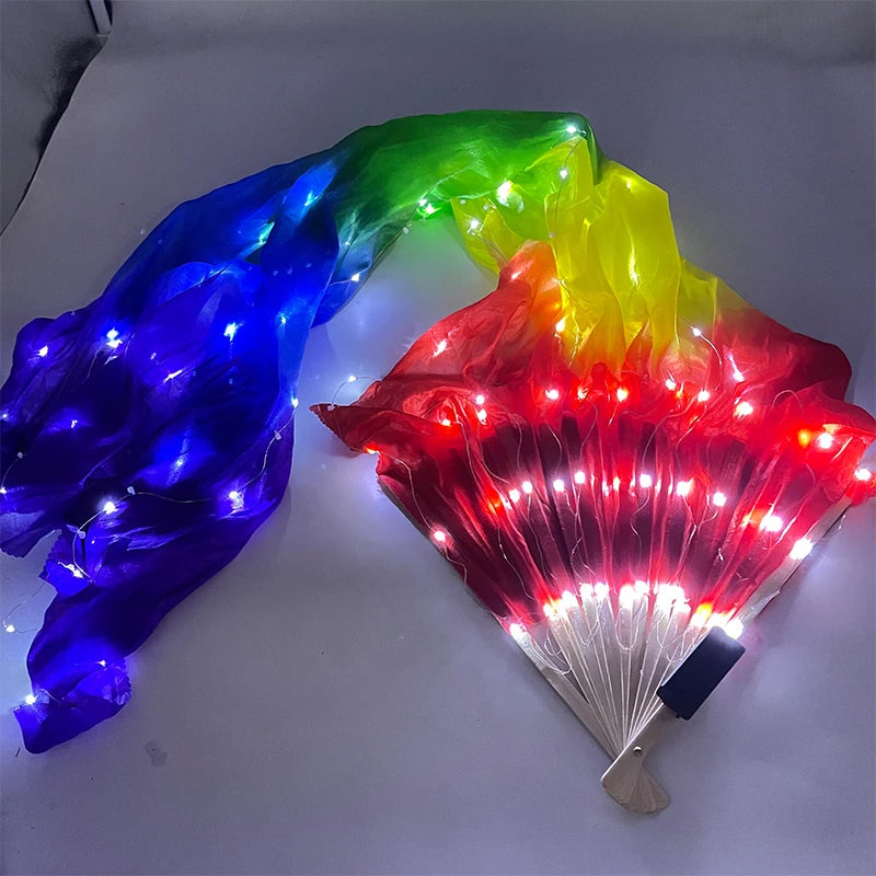 150cm Long Silk Veil Fan With LED Light Bamboo Silk Fan Practice and Stage Performance Dance Costumes Belly Dance Accessories SS69