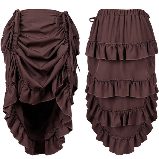 Medieval Victorian Punk Vintage Skirts For Women Gothic Steampunk Midi Skirt Ruffle Hem High Waist Pleated Skirt Cosplay Costume SS69 14.69 Coffee / S / United States