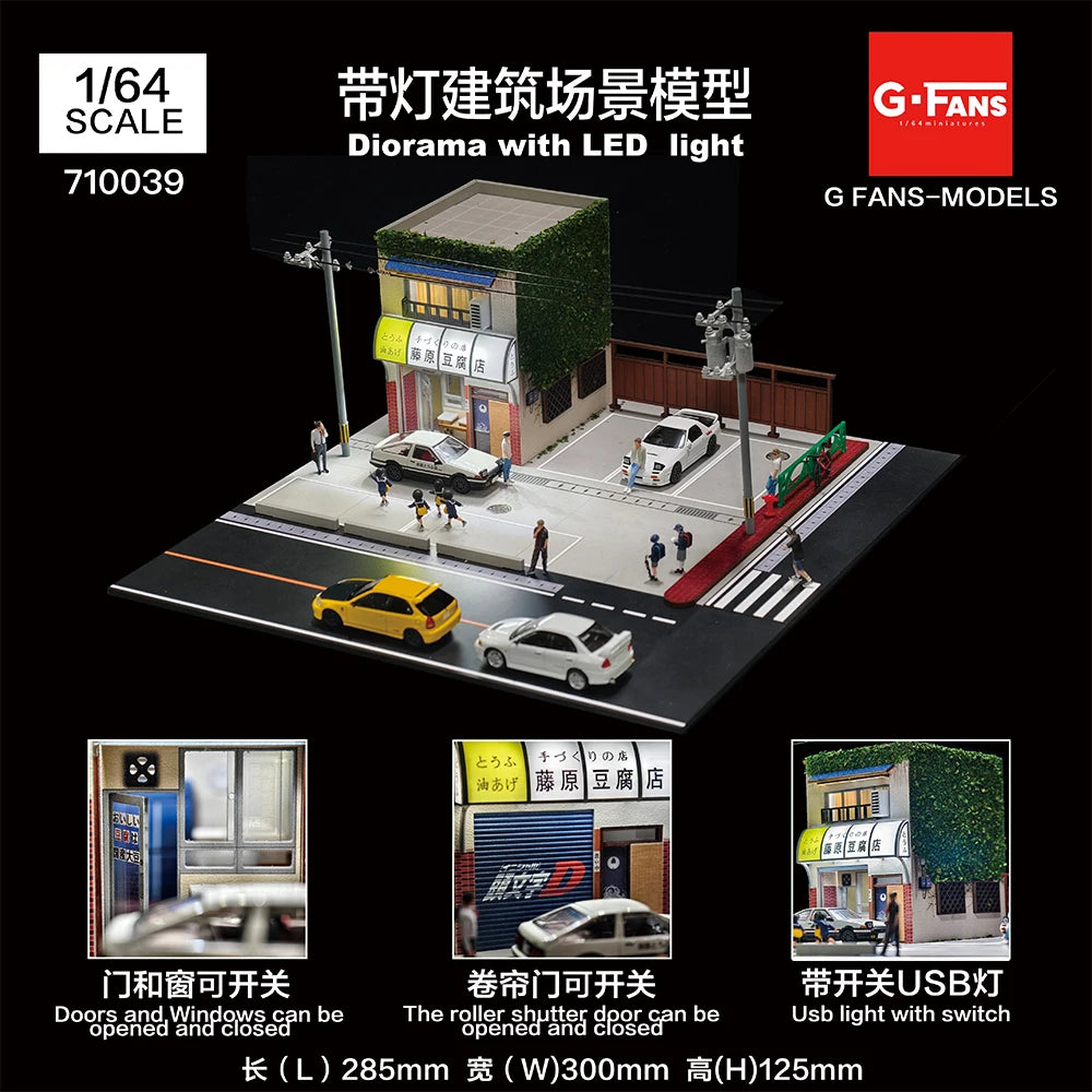 1/64 Scale Diecast Car Garage Diorama with LED Lighting