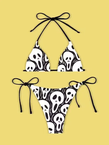 New Punk Gothic Letters Print Bikinis Set Sexy Bikini Women Skull Pattern V-neck Swimwear Fashion Swimsuit Bathing Suit SS69 24.69 7 / XL