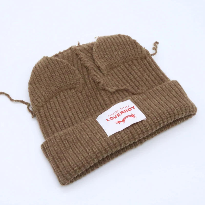 Long fox Ears Knitted Hat Men Women Rabbit Ear Warm Crochet Beanies Kpop Hip Hop Hat Winter Skullies Cap Y2k Christmas Gifty