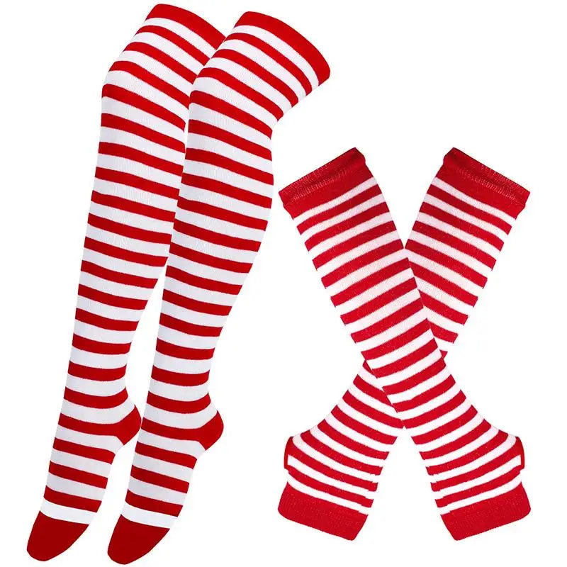 Gothic Striped Over Knee Socks & Arm Warmer Set