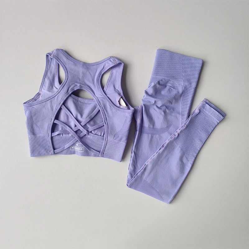 2PCS Sports Bra Women's Set Professional Fitness Tank Top Bra Shockproof Running Leggings Yoga Suit Beautiful Back Bra Clothing - SS69