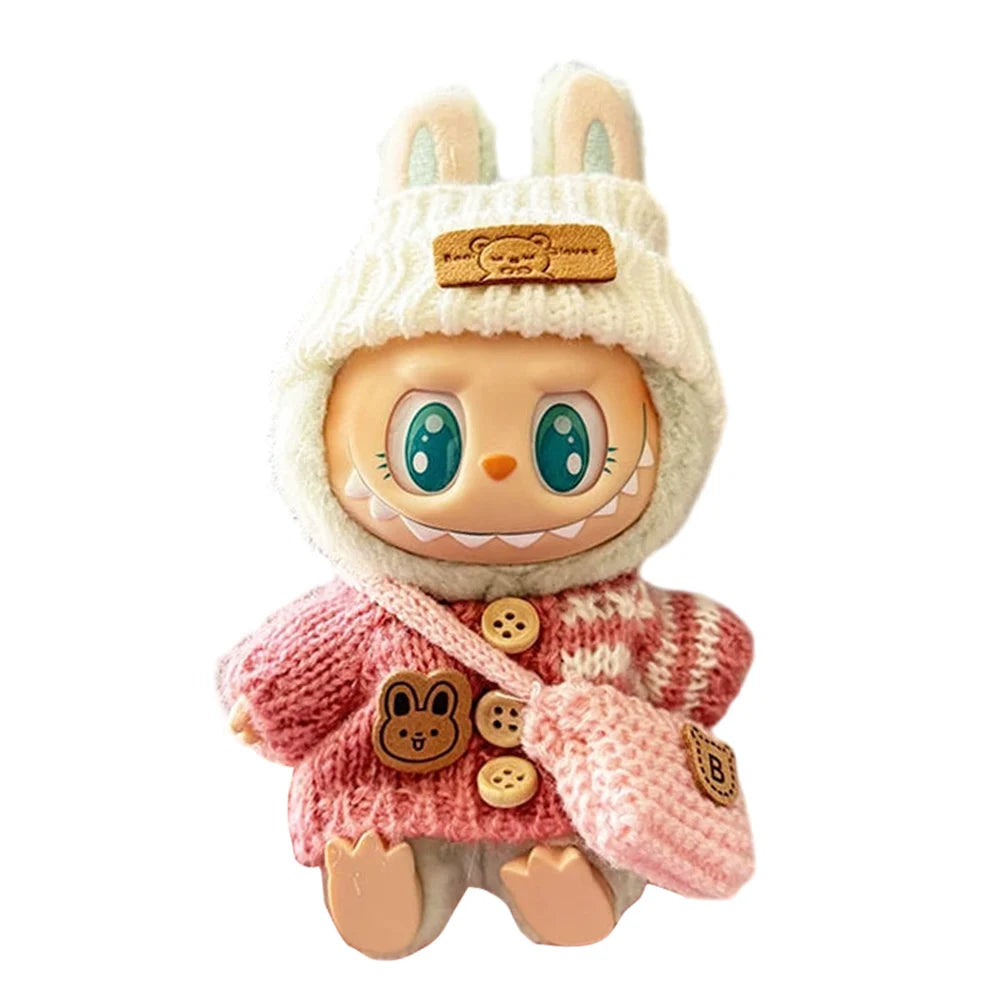 17cm Mini Plush Doll's Clothes Outfit Accessories for Korea Kpop Labubu Dolls Sit Party Overalls Clothing Gift （Only clothes） SS69