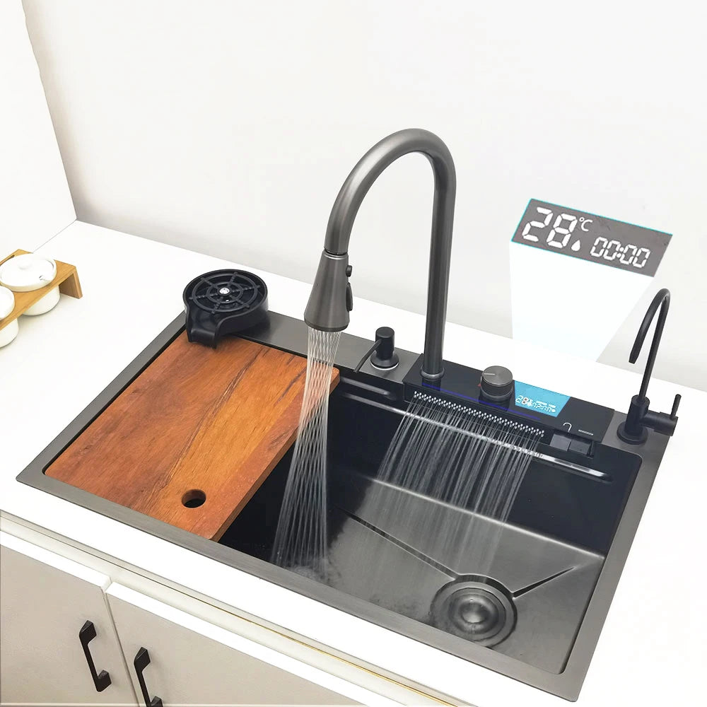 CKWS 304 Stainless Steel Waterfall Kitchen Sink with LED Display