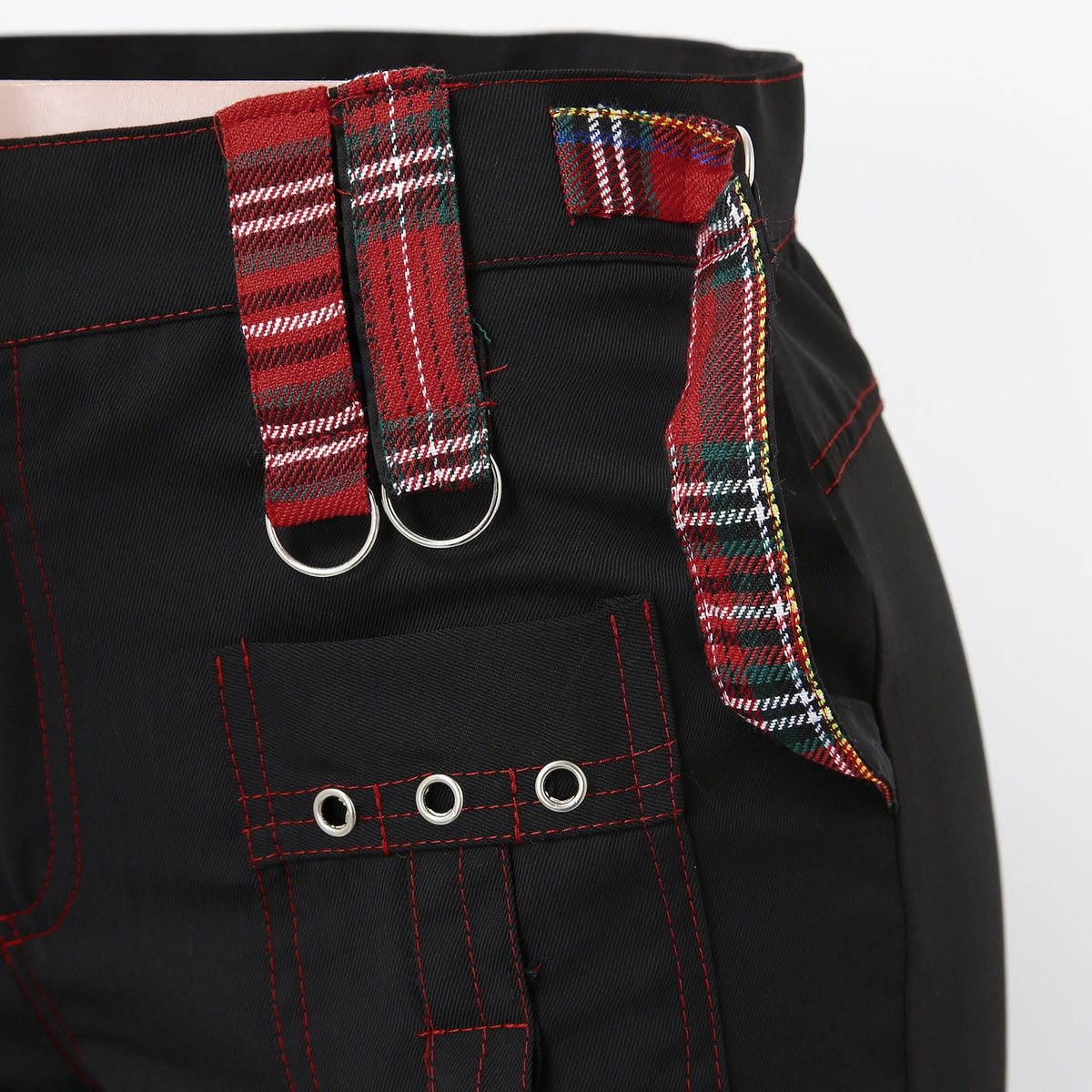 Streetwear Gothic Pants Women High Waist Y2k Punk Harajuku Red Plaid Ribbon Cargo Pants Summer Spring Slim Flare Pants Vintage SS69