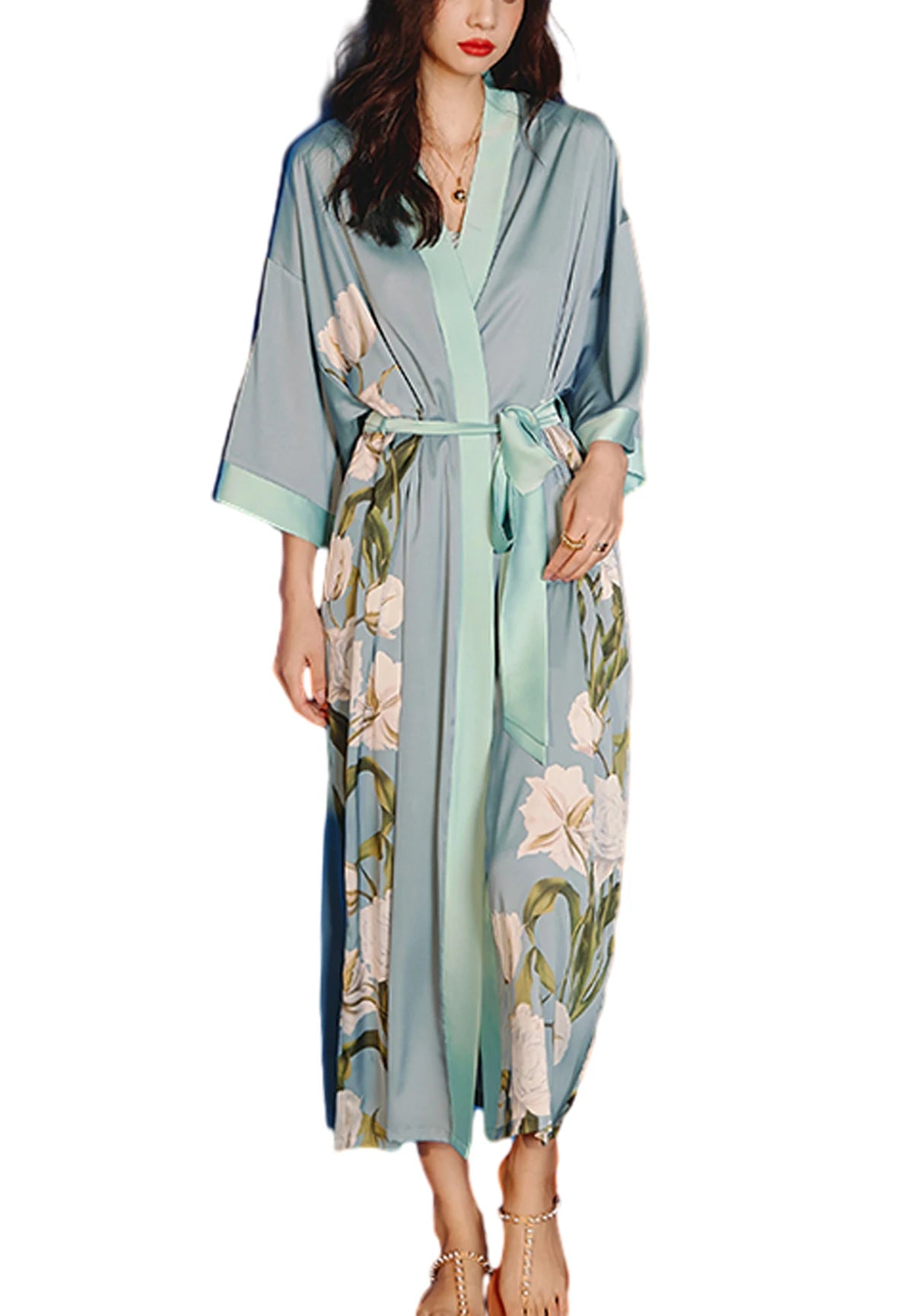 Women's Long Silk Satin Kimono Robe - Lightweight & Soft