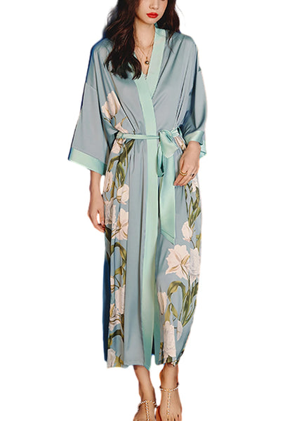 Daiwor Kout Silk Satin Robe for Women Long Japanese Kimono Robe Lightweight Soft Bathrobe Summer Luxury Dressing Gown