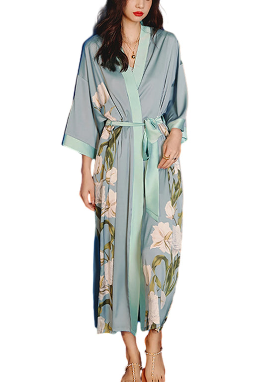 Daiwor Kout Silk Satin Robe for Women Long Japanese Kimono Robe Lightweight Soft Bathrobe Summer Luxury Dressing Gown