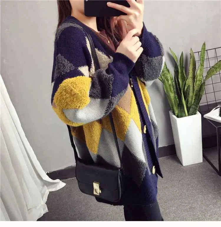 Slouchy Style Sweater Women's Cardigan Loose Autumn and Winter Korean 2023 New Style Outerwear Knitted Jacket Medium Length