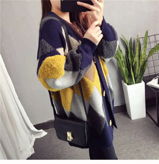 Slouchy Style Sweater Women's Cardigan Loose Autumn and Winter Korean 2023 New Style Outerwear Knitted Jacket Medium Length