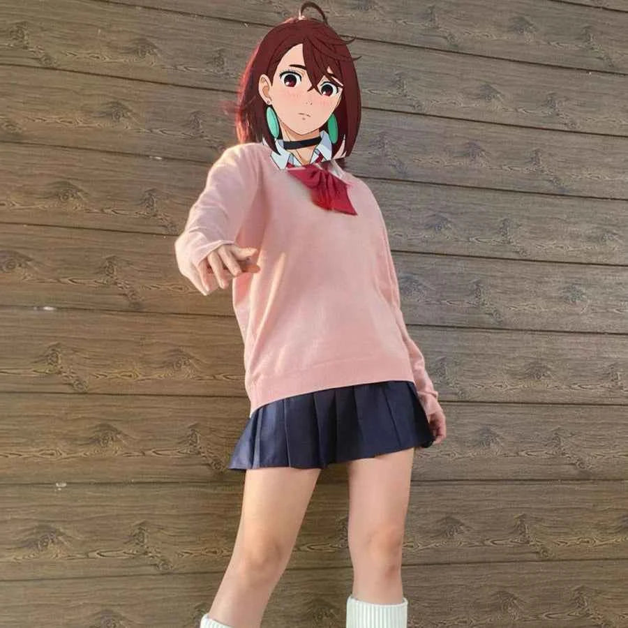JK Uniform Ayase Momo Cosplay Sweather Suit High School Students Outfits Skirt Dandadan COS Costume Carnival Party Pink