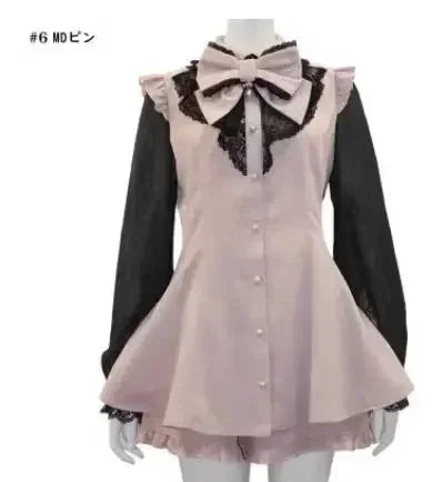 Geyalovvy Women's Lolita Sailor Collar Plaid Rhinestone Bow Two-Piece Set