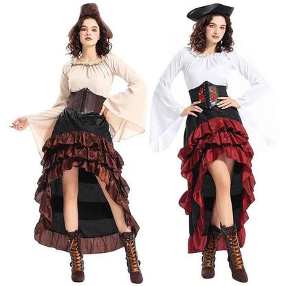 Medieval - Style Pirate Queen Outfit for Halloween: Irregular Corset, Ruffled Long Dress, Perfect for Navigator Cosplay 2026