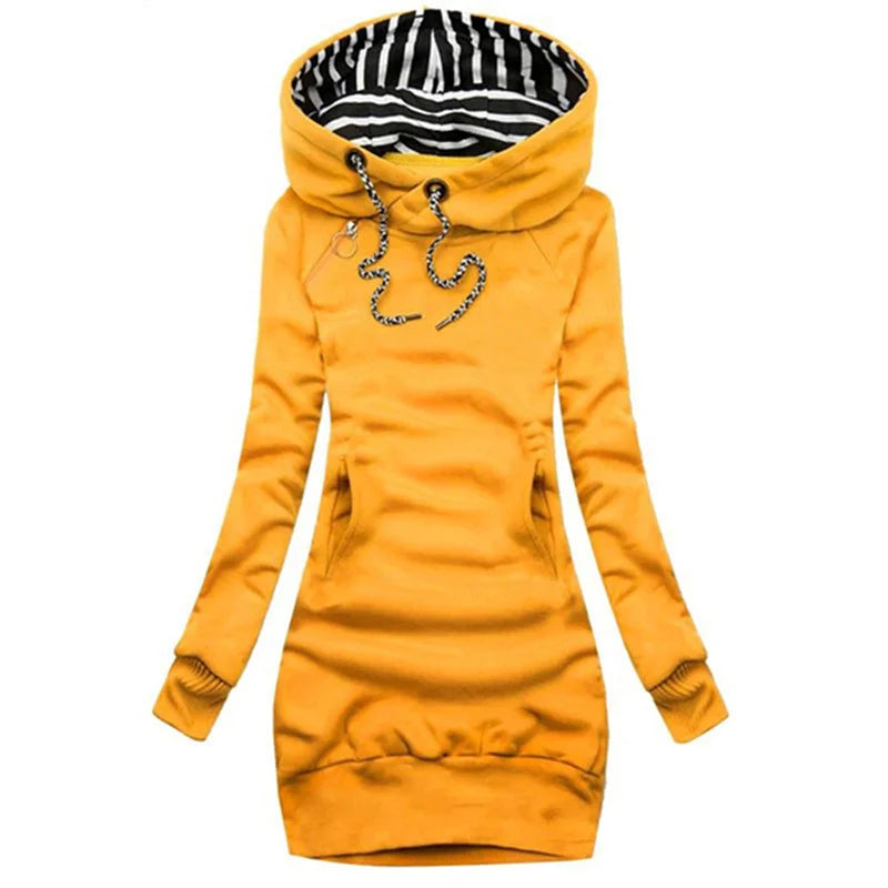 Hoodie Dress Casual Solid Colour Long Sleeve Drawstring Hoodie Dress Slim Hooded Pullover Sweatshirt Dress SS69 18.69 Yellow / 3XL