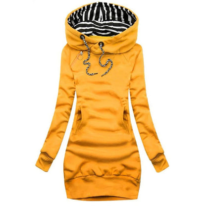 Hoodie Dress Casual Solid Colour Long Sleeve Drawstring Hoodie Dress Slim Hooded Pullover Sweatshirt Dress SS69 18.69 Yellow / 3XL