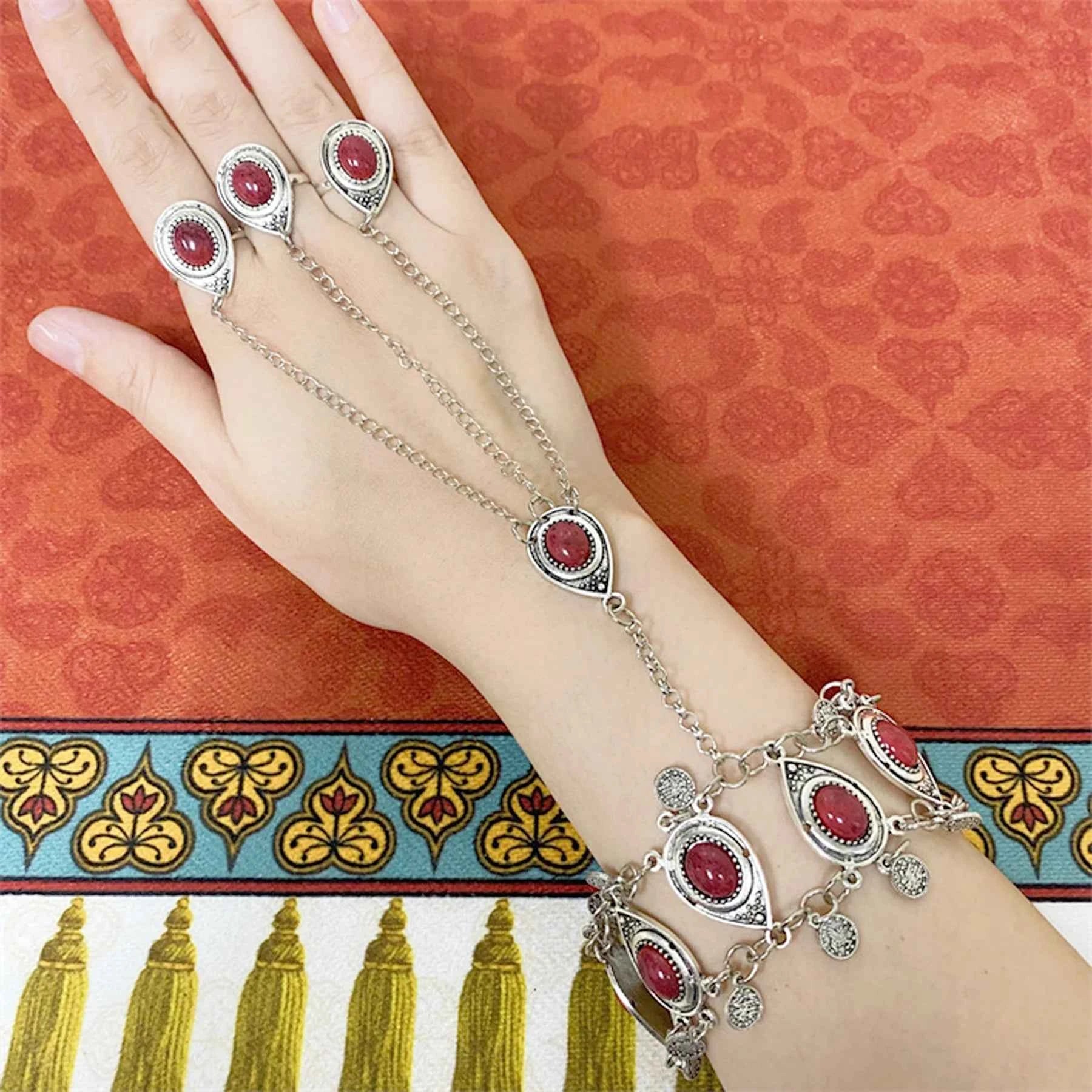 Traditional Kazakhstan Ethnic Coins Bracelet Hair Accessories  for Women Vintage Nepalese Tibetan Clothing Headwear Jewelry Set