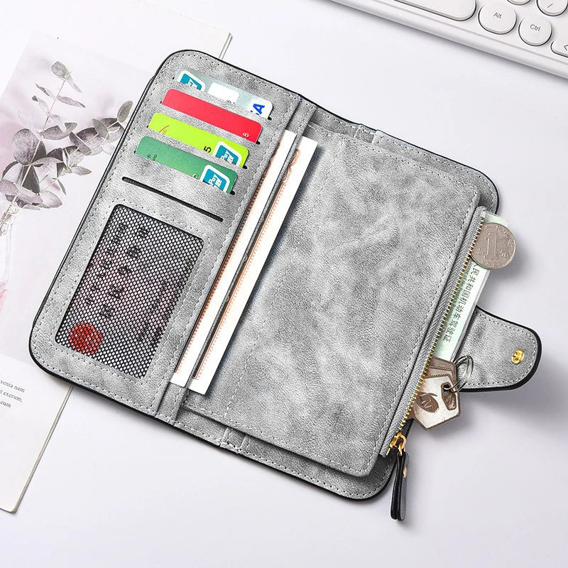 ZeAiLi Long PU Leather Clutch Wallet with Animal Paw & Butterfly Print