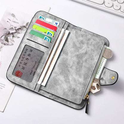 ZeAiLi Long PU Leather Clutch Wallet with Animal Paw and Butterfly Print