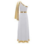 One-Shoulder Greek Goddess Tunic Dress with Metallic Drape