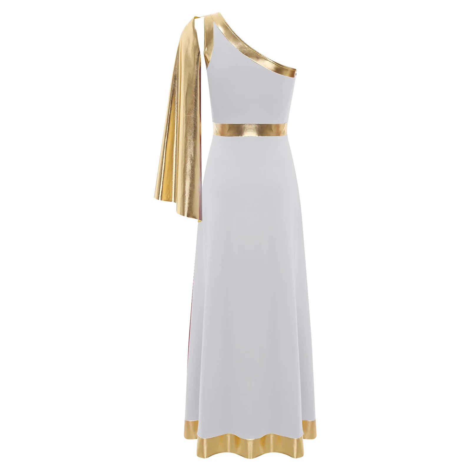 One-Shoulder Greek Goddess Tunic Dress with Metallic Drape