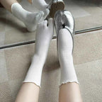 Japanese Ruffled Edge Cotton Split Toe Socks Solid Color Two-Toed Sock Unisex Harajuku Simple Tabi Socks High Elastic Hosiery