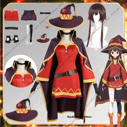 Megumin Cosplay Costume Set with Dress, Cloak, and Hat - KonoSuba Sorceress