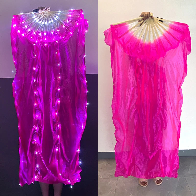150cm Long Silk Veil Fan With LED Light Bamboo Silk Fan Practice and Stage Performance Dance Costumes Belly Dance Accessories SS69