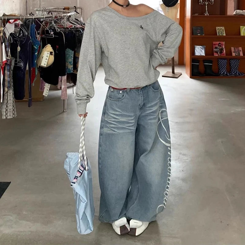 Women's Y2k Baggy Boyfriend Jeans - Wide Leg Distressed Denim