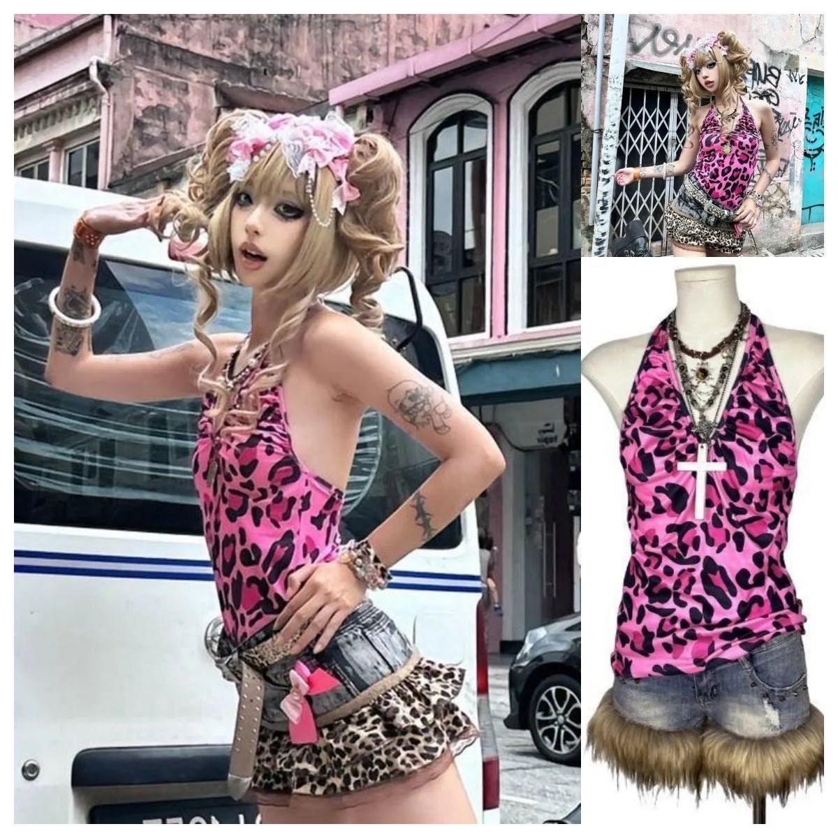 2000s American Vintage Sexy Leopard Camis Y2k Harajuku Slim Lace Patchwork Tanks Summer Streetwear Beach Party Sleeveless Tops