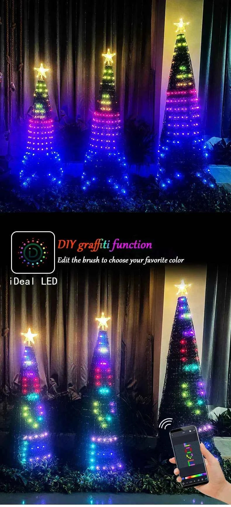 2.1M LED Christmas Tree Decorative Light Lntelligent IDeal LED APP Application Control DIY Lmage Light String for Quick Shipping